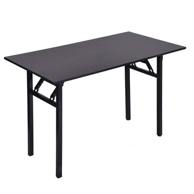 47" Folding Computer PC Desk Study Dining Picnic Coffee Table, Wide Tabletop Foldable Portable Metal Frame Full Assembly Trip Dormitory Office Pure Black - Image 0