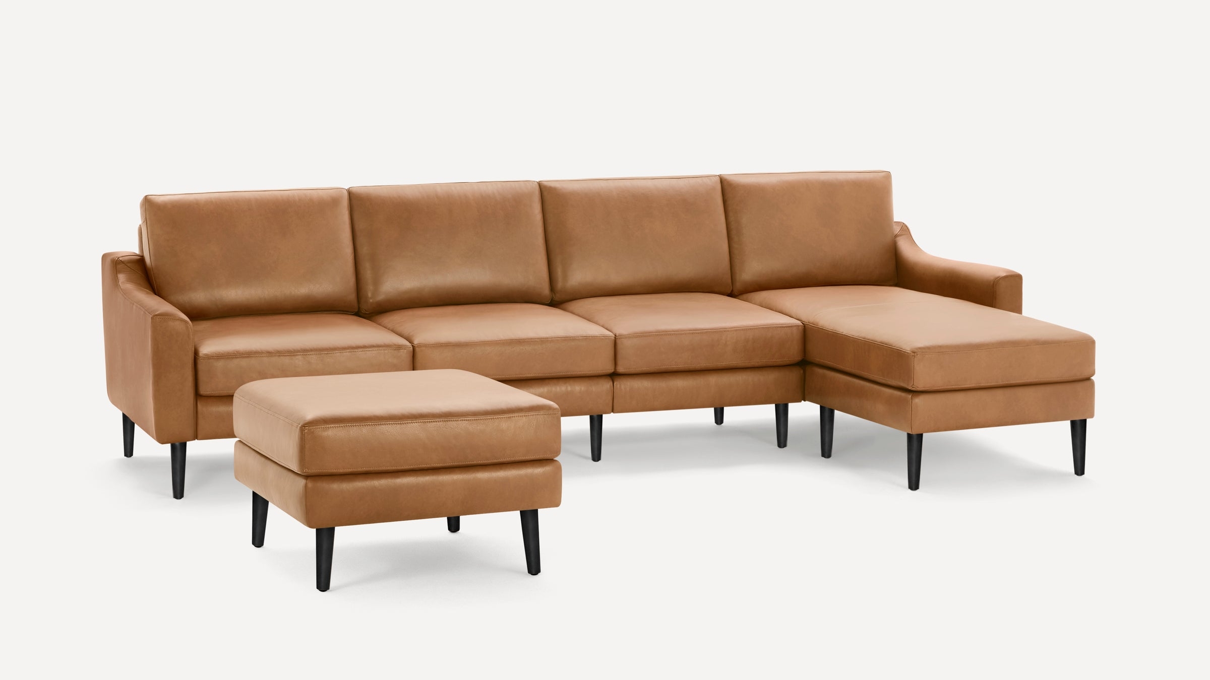 Nomad Leather King Sectional with Ottoman - Camel - Top Grain Leather / Brass - Metal / Slope - Image 10