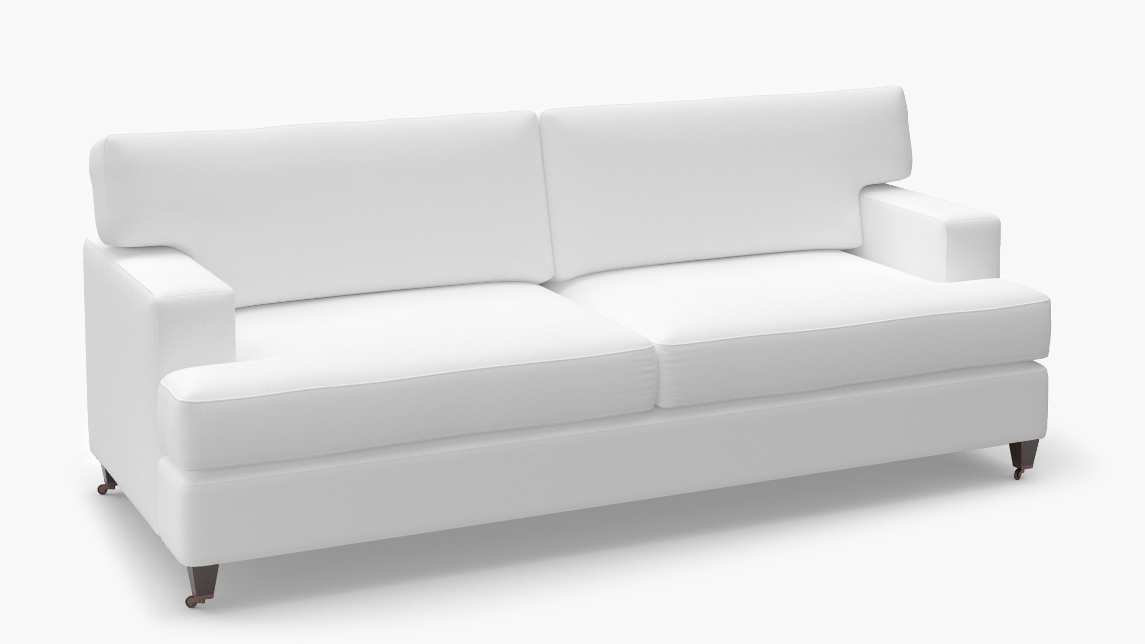 Classic Sofa, White Twill, Espresso with Antique Brass Caster - Image 1