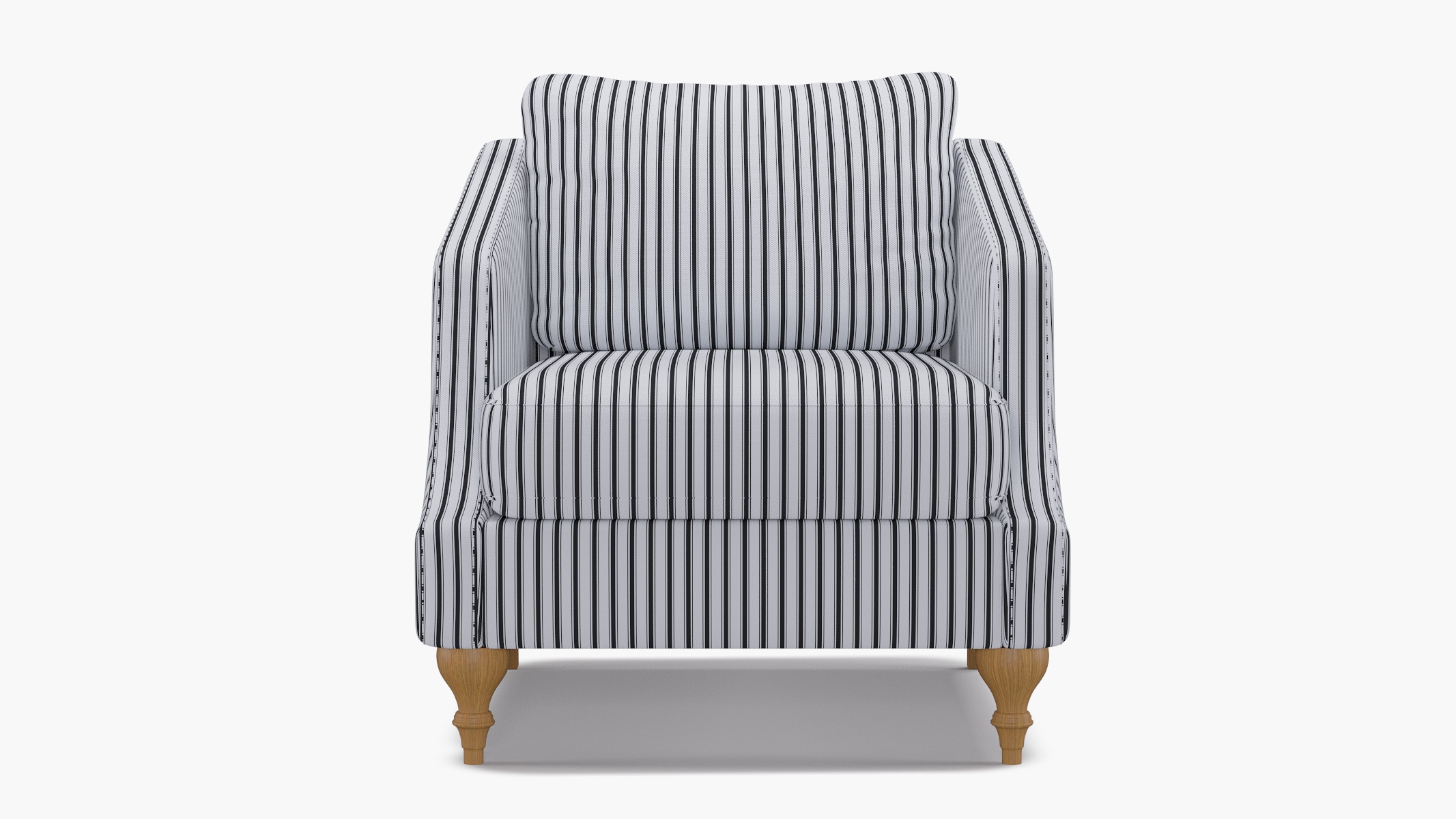 Slope Arm Chair, Black Classic Ticking Stripe, Natural Turned Wood Leg - Image 0