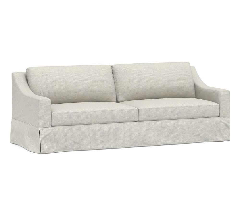 York Slope Arm Slipcovered Grand Sofa 95" 2x2, Down Blend Wrapped Cushions, Performance Heathered Basketweave Dove - Image 0