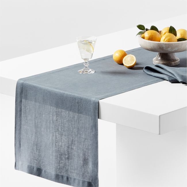 Marin 120" Slate Blue EUROPEAN FLAX ™-Certified Linen Table Runner - Image 0
