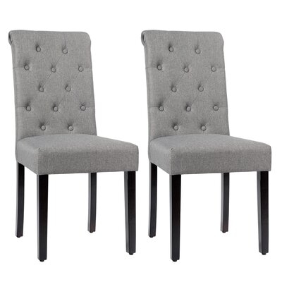 Tufted Linen Upholstered Tufted Back Side Chair in Gray - Image 0