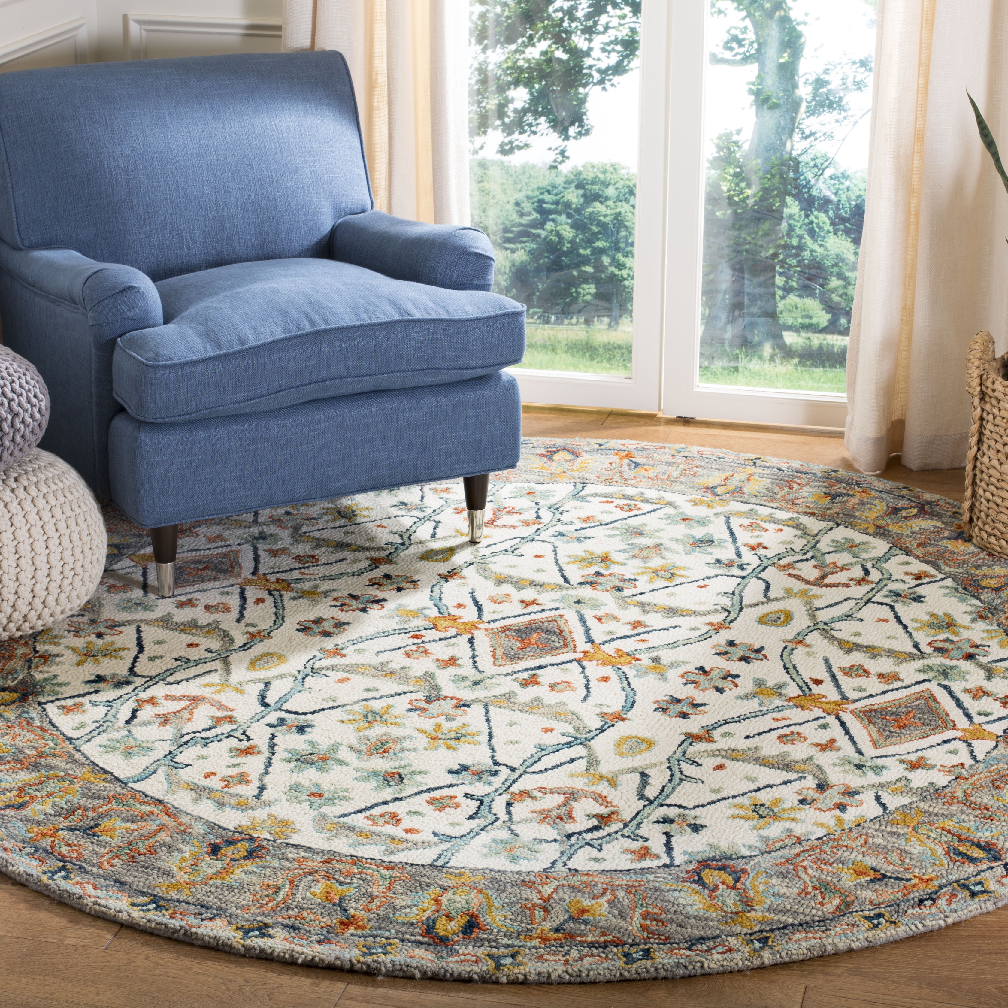 Arlo Home Hand Tufted Area Rug, APN308A, Ivory/Blue,  7' X 7' Round - Image 1