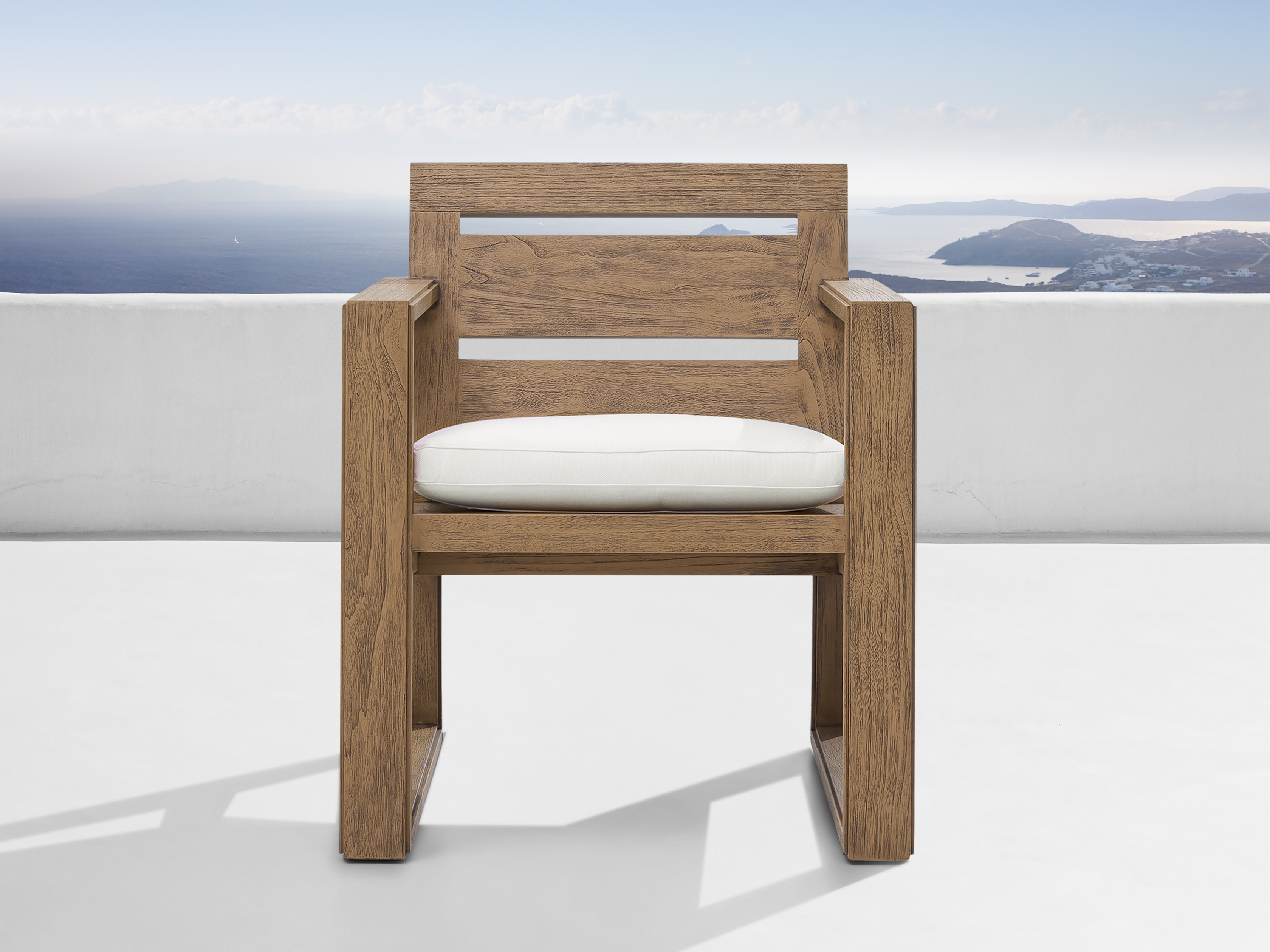 Canyon Outdoor Dining Arm Chair Teak in White - Image 0