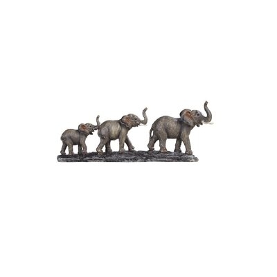 Arup Elephant Family Walking in Line with Trunk up Figurine - Image 0