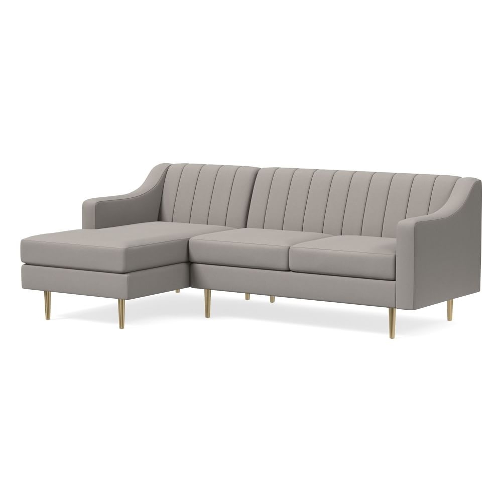 Olive 86" Left Channel Back 2-Piece Chaise Sectional, Swoop Arm, Performance Velvet, Silver, Brass - Image 0