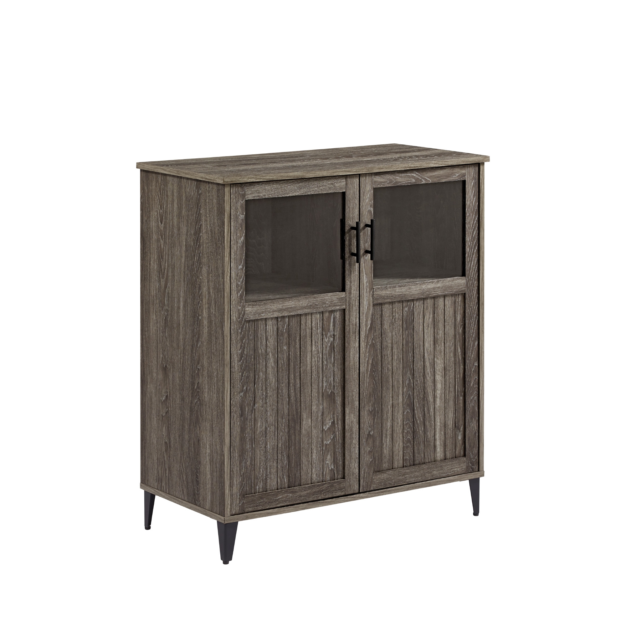 Glass and Grooved Door Transitional Accent Cabinet - Cerused Ash - Image 5