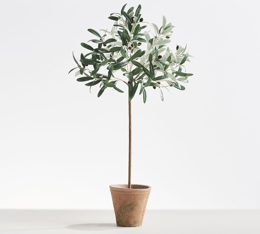 Faux Potted Olive Topiary, Tall, Green - Image 1