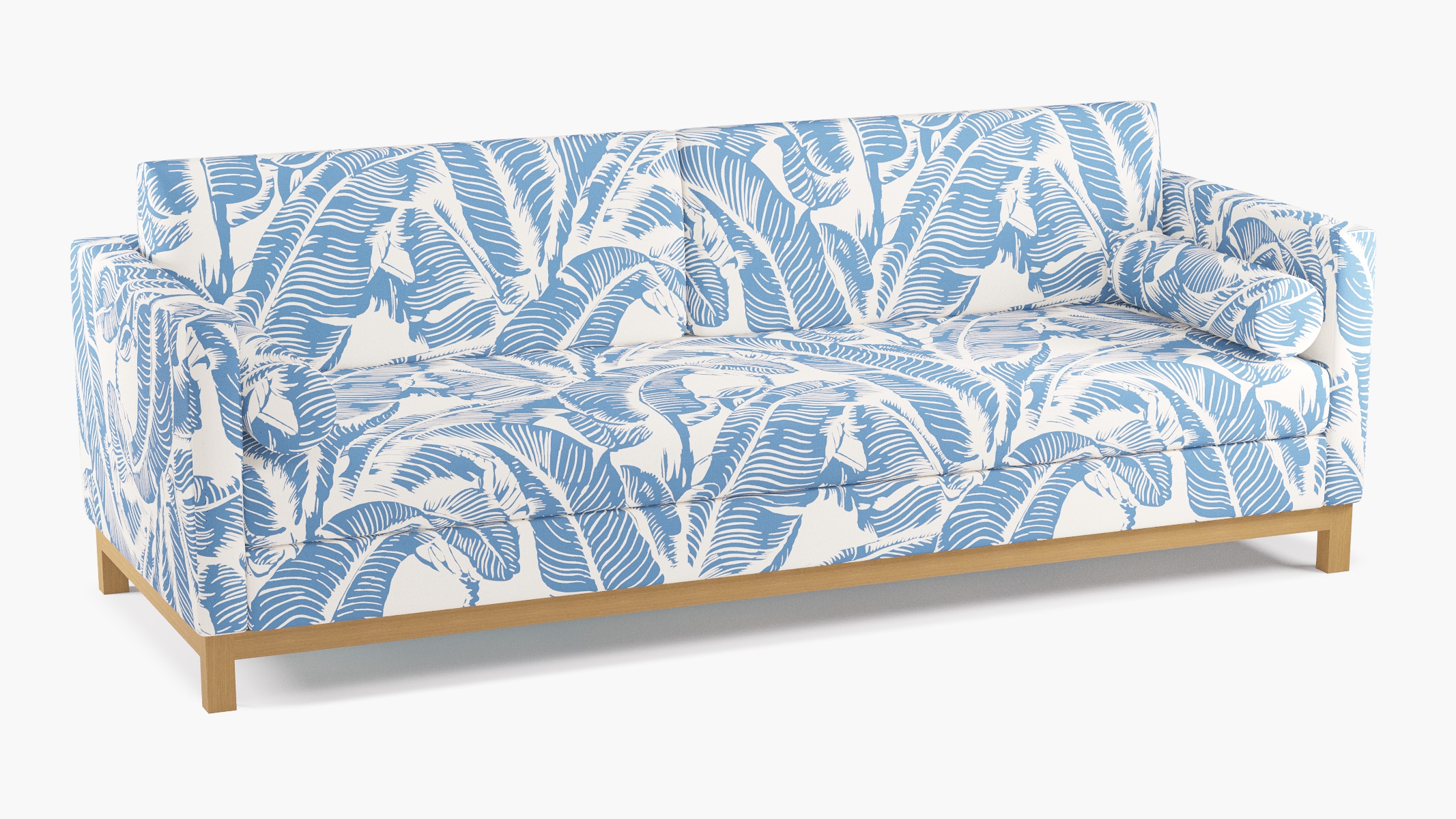 Tailored Tuxedo Sofa, Cornflower Martinique® Encore, Natural Wood Rail - Image 1