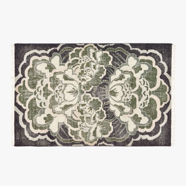 Allure Green Floral Hand-Knotted Wool Area Rug 6'x9' - Image 0