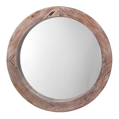 Mirror With Round Wooden Frame And Grain Details, Brown - Image 0