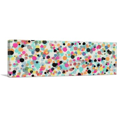 Pink Teal Yellow Black Spots - Wrapped Canvas Panoramic Painting Print - Image 0
