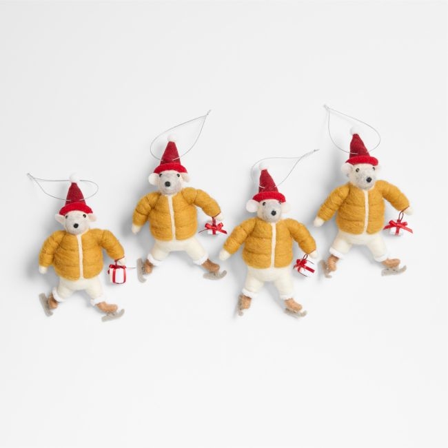 Felted Wool Ice Skating Bear Christmas Tree Ornament, Set of 4 - Image 0