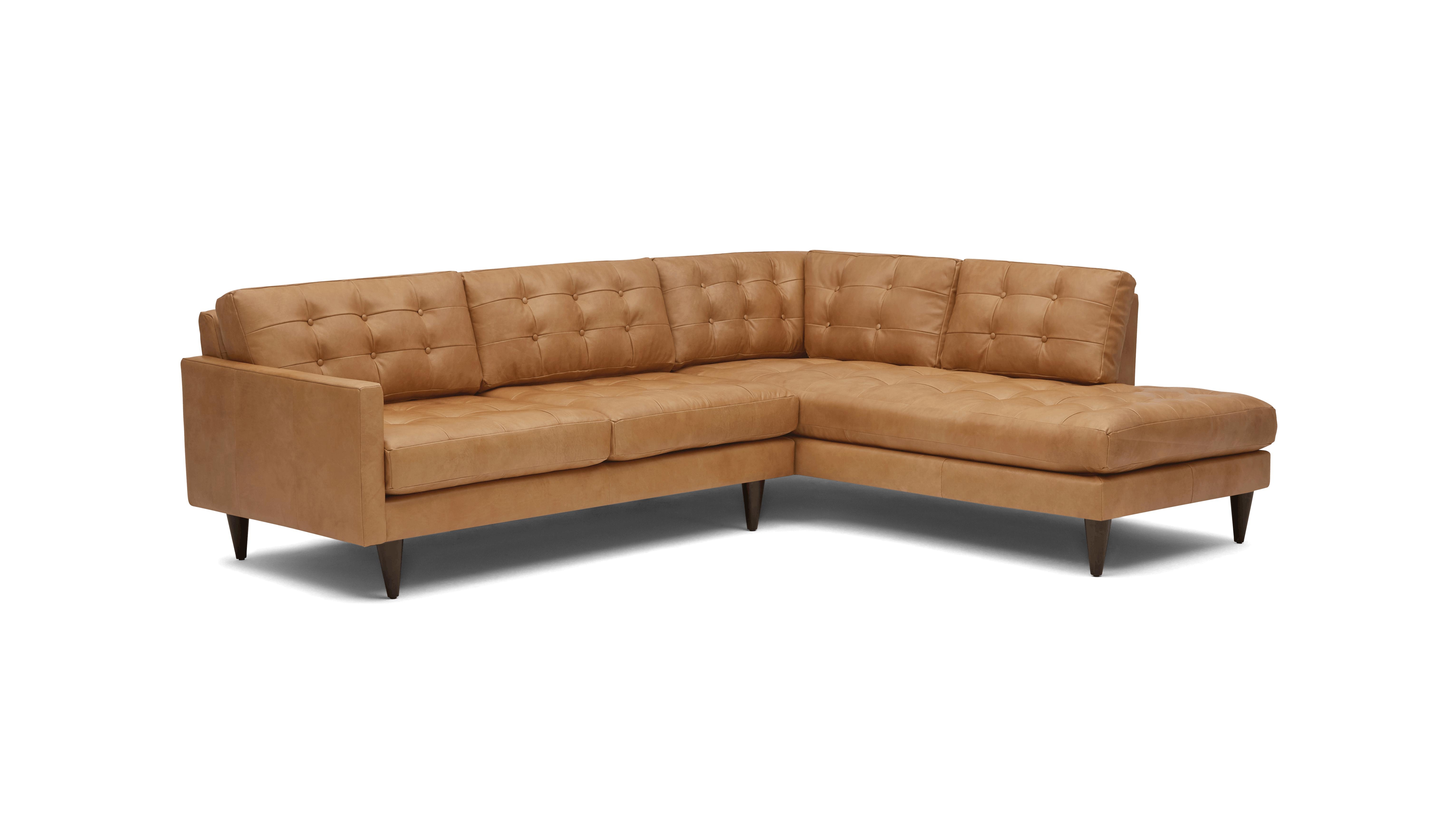 Brown Eliot Mid Century Modern Leather Sectional with Bumper - Santiago Camel - Mocha - Left - Image 1