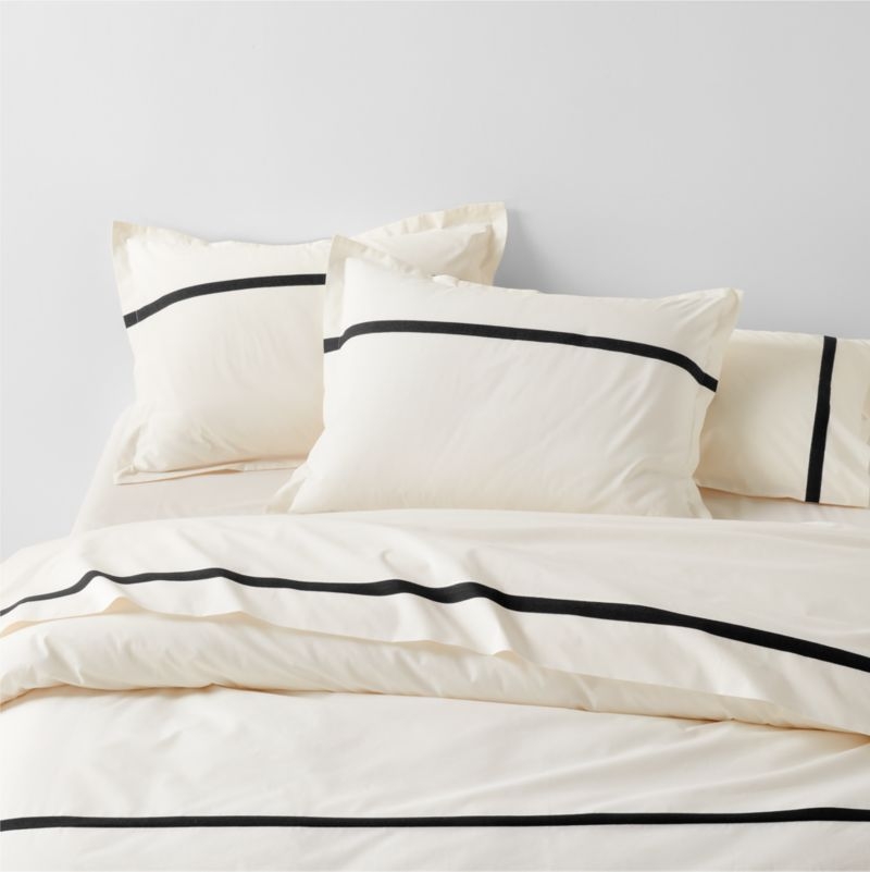 Favorite Organic Cotton Percale Tuxedo Stripe Ink Black Full Bed Sheet Set - Image 1