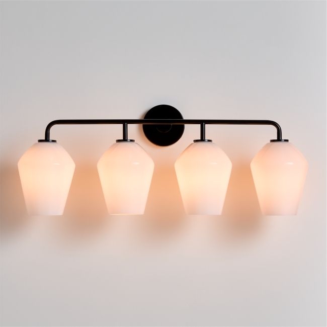 Arren Black 4-Light Wall Sconce Light with Milk Glass Angled Shade - Image 0