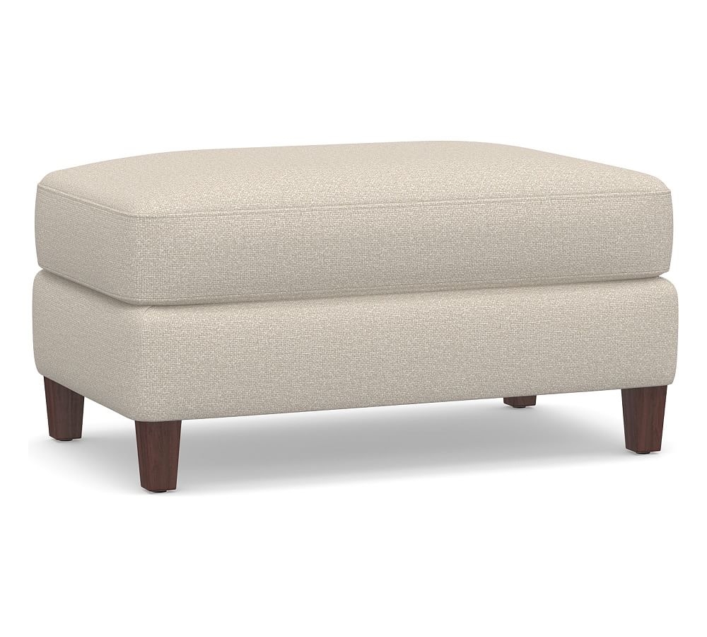 SoMa Ember Upholstered Ottoman, Polyester Wrapped Cushions, Performance Chateau Basketweave Oatmeal - Image 0