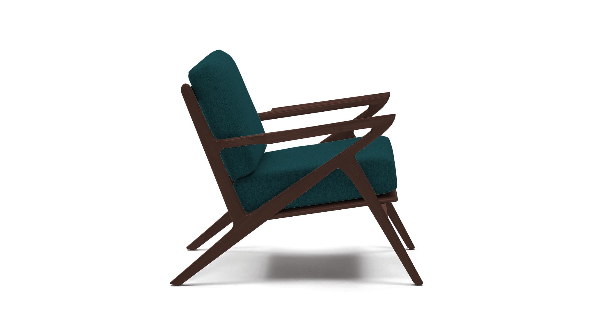 Blue Soto Mid Century Modern Concave Arm Chair - Royale Peacock - Walnut - Image 2