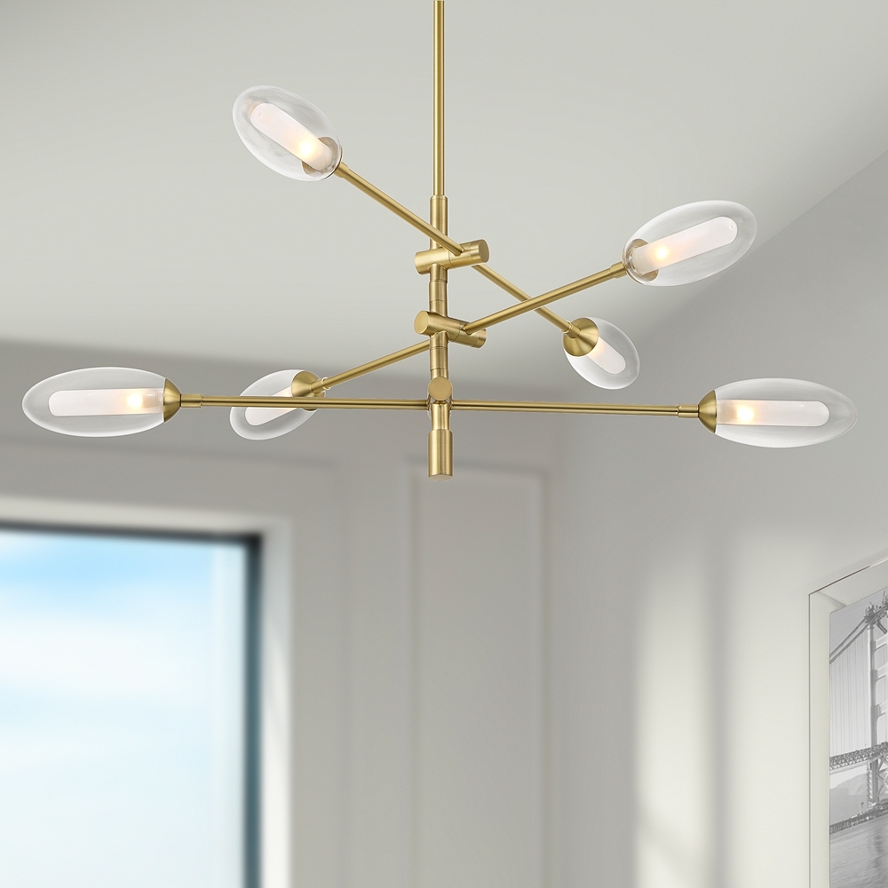 Possini Euro Evelyn 33"W Brushed Gold 6-Light LED Sputnik Chandelier - Image 0