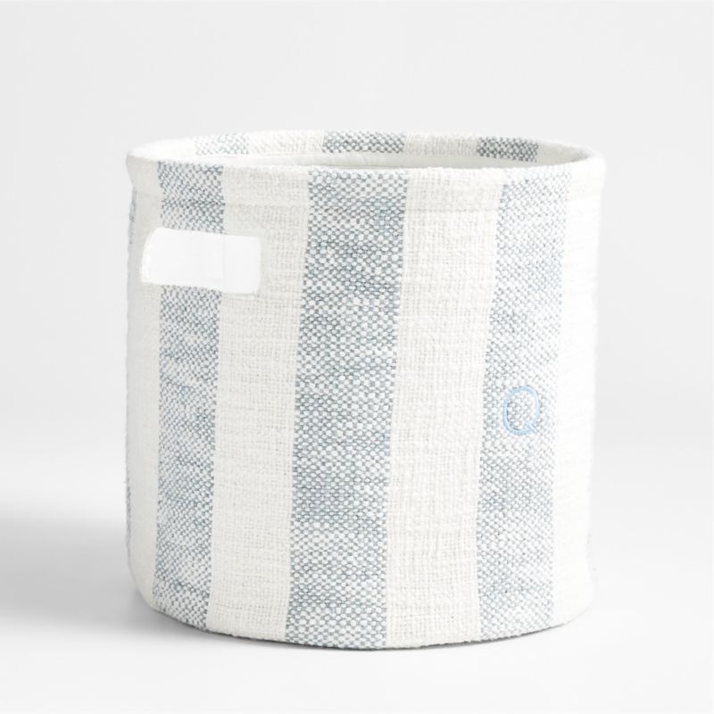 Cove Mist Blue Organic Cotton Striped Shelf Storage Bin - Image 4