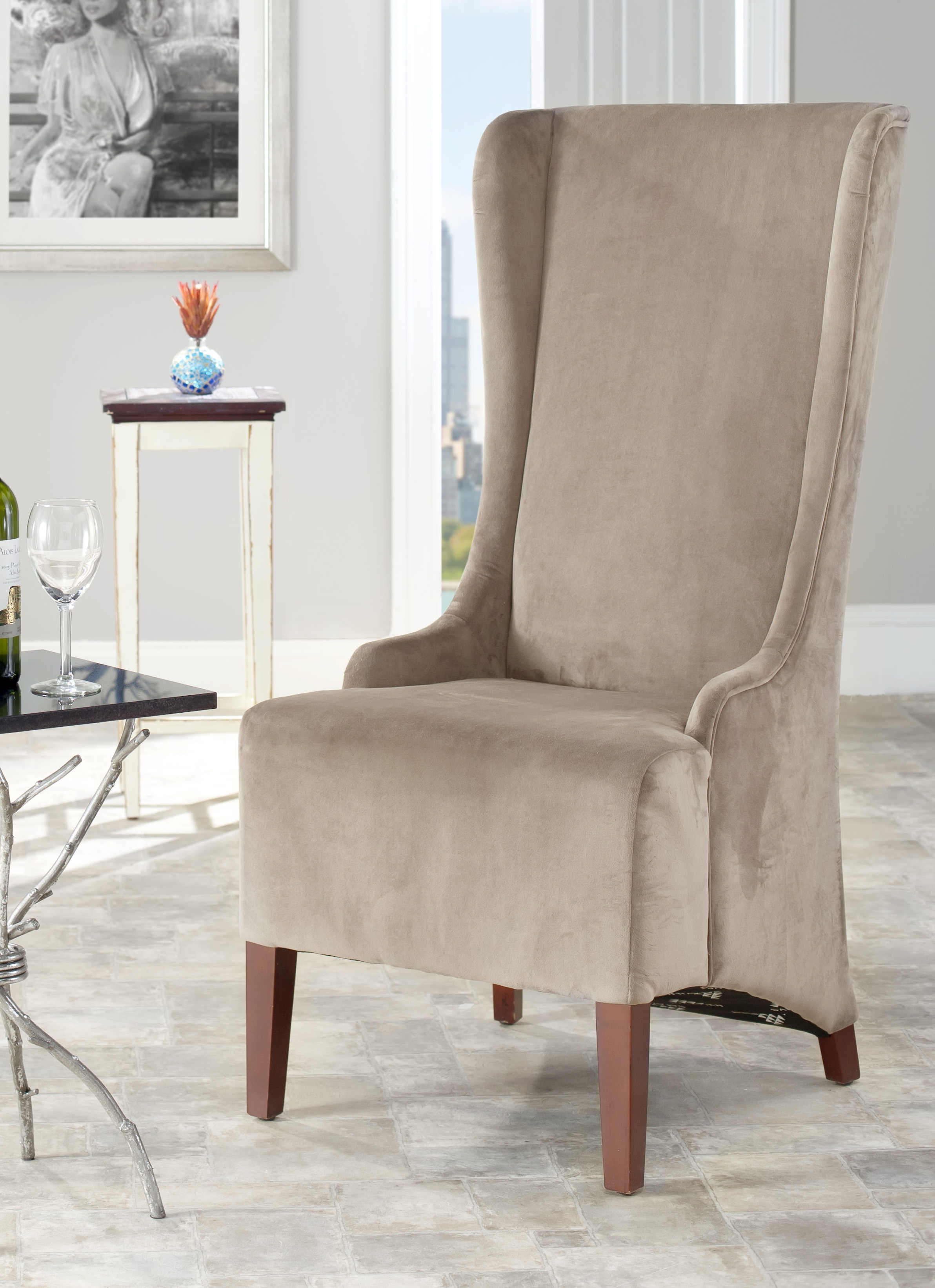 Becall 20''H Cotton Dining Chair - Mushroom Taupe/Cherry Mahogany - Arlo Home - Image 3
