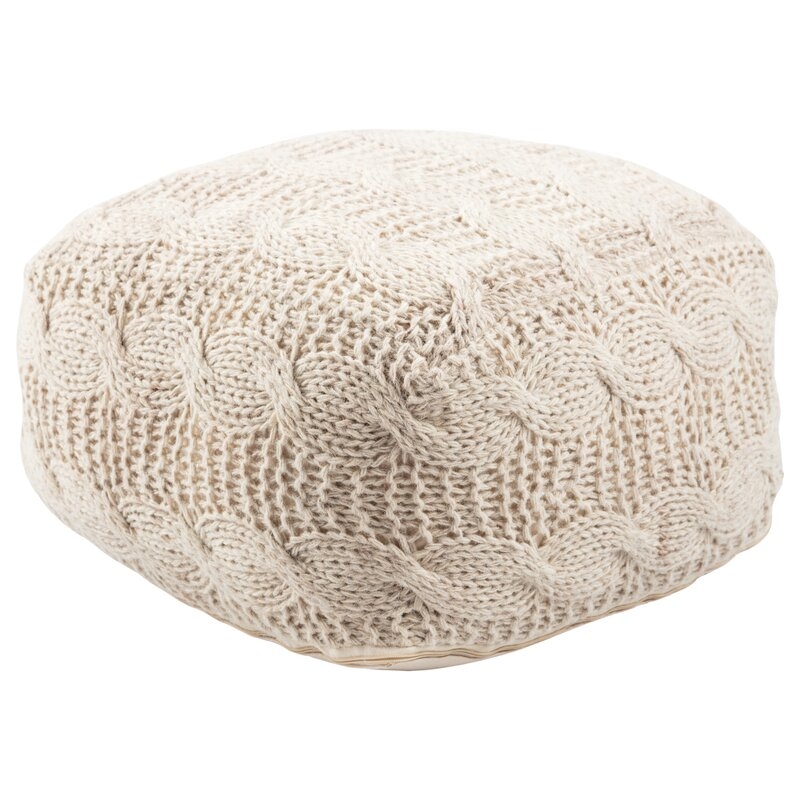 Milford Solid Wool Pouf Ottoman Upholstery Color: Cream - Image 0