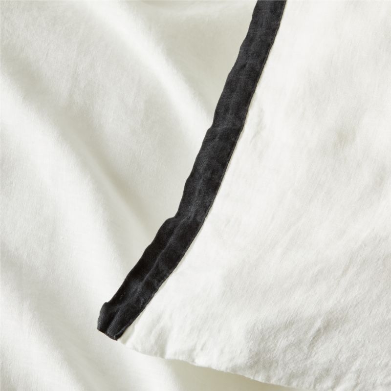 Border EUROPEAN FLAX-Certified Linen White and Black Standard Pillow Shams Set of 2 - Image 2