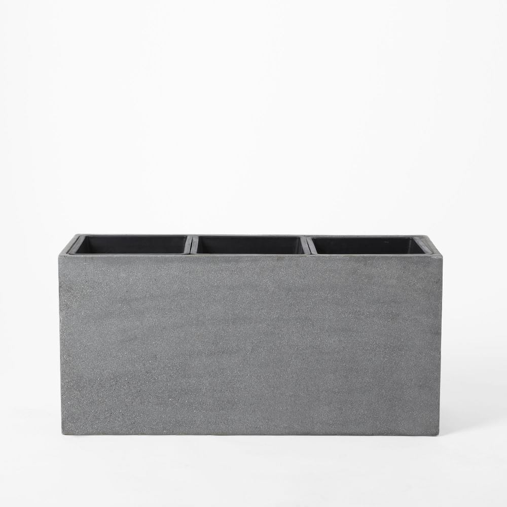 Cityscape Ficonstone Indoor/Outdoor Planter, Triple, 37"W x 13"D x 18"H, Storm Gray - Image 0