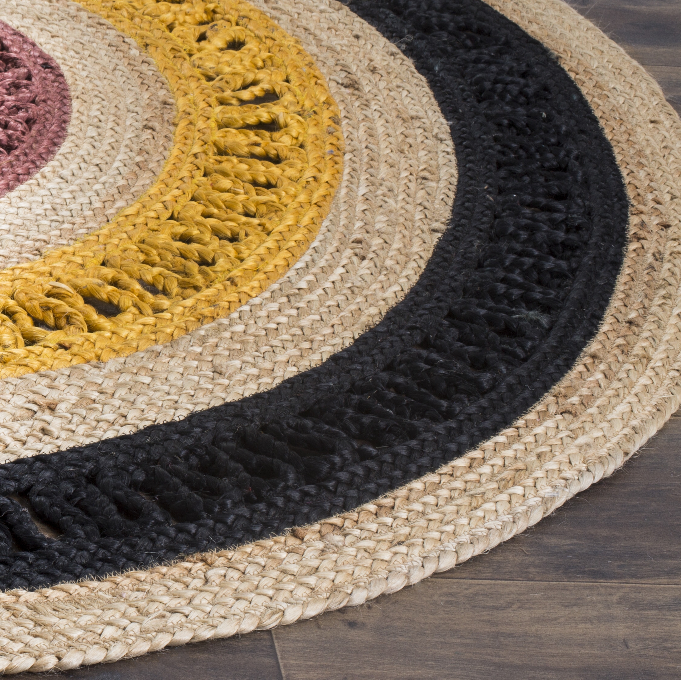 Arlo Home Hand Woven Area Rug, NF803K, Black/Natural,  5' X 5' Round - Image 2