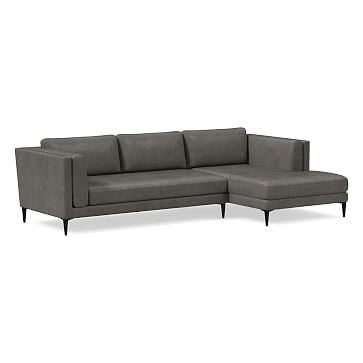 Anton 105" Right 2-Piece Chaise Sectional, Sierra Leather, Licorice, Polished Dark Pewter - Image 2