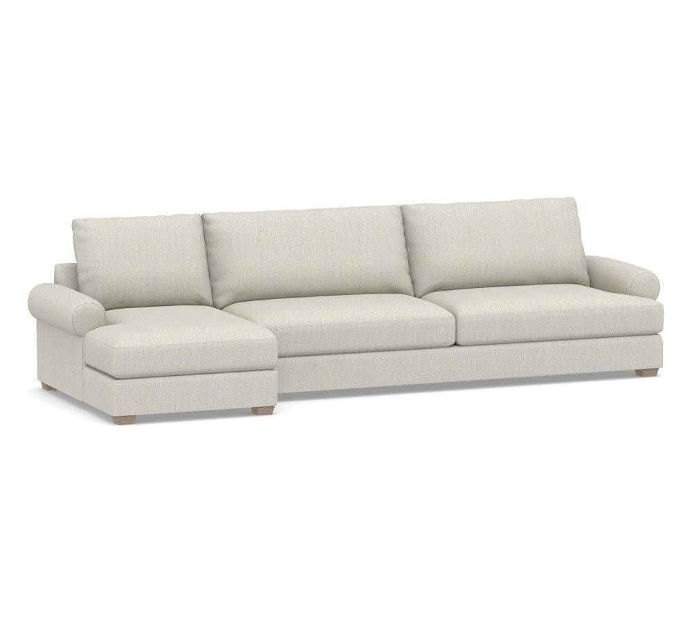 Canyon Roll Arm Upholstered Right Arm Sofa with Chaise Sectional, Down Blend Wrapped Cushions, Performance Heathered Basketweave Dove - Image 0