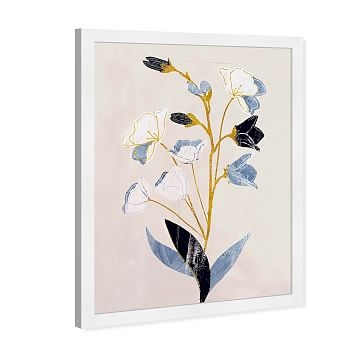 Oliver Gal 'White Flowers with Ochre' Floral & Botanical Framed Wall Art, 24"x36" - Image 0