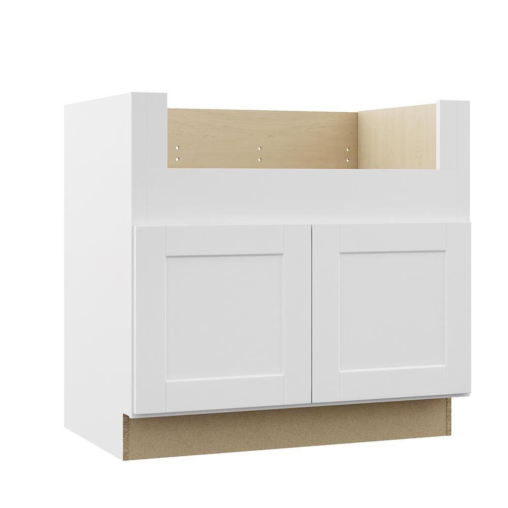 Shaker Assembled 36x34.5x24 in. Farmhouse Apron-Front Sink Base Kitchen Cabinet in Satin White - Image 0