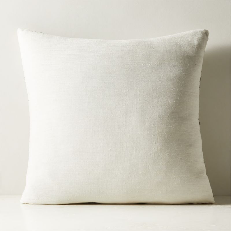 Lando Warm White and Black Pleated Silk and Linen Throw Pillow Cover 23"x23" - Image 1