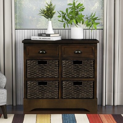 Rustic Storage Cabinet With Two Drawers And Four  Classic Fabric Basket For Kitchen/Dining Room/Entryway/Living Room, Accent Furniture  (Antique Navy) - Image 0
