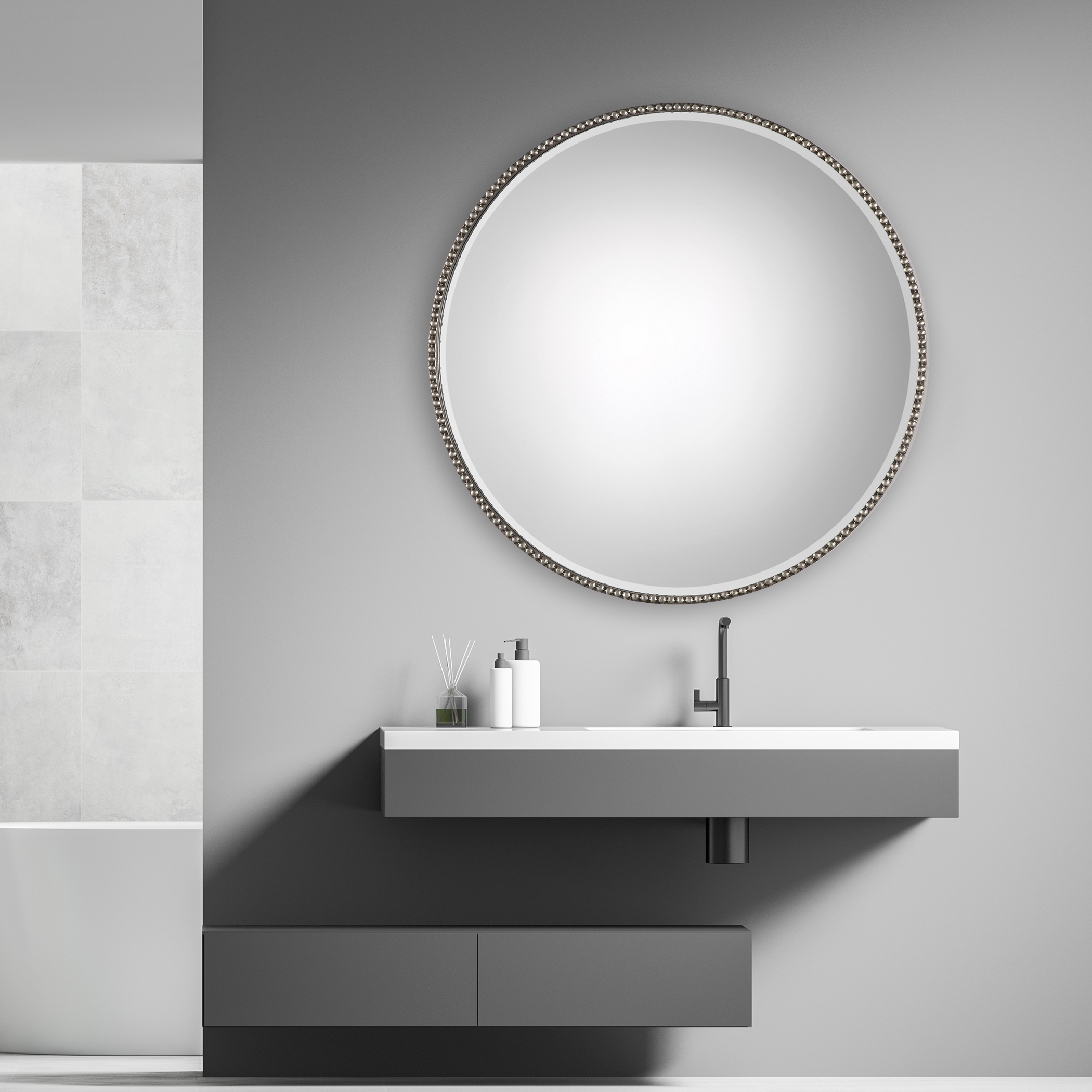 Stefania Beaded Round Mirror - Image 1