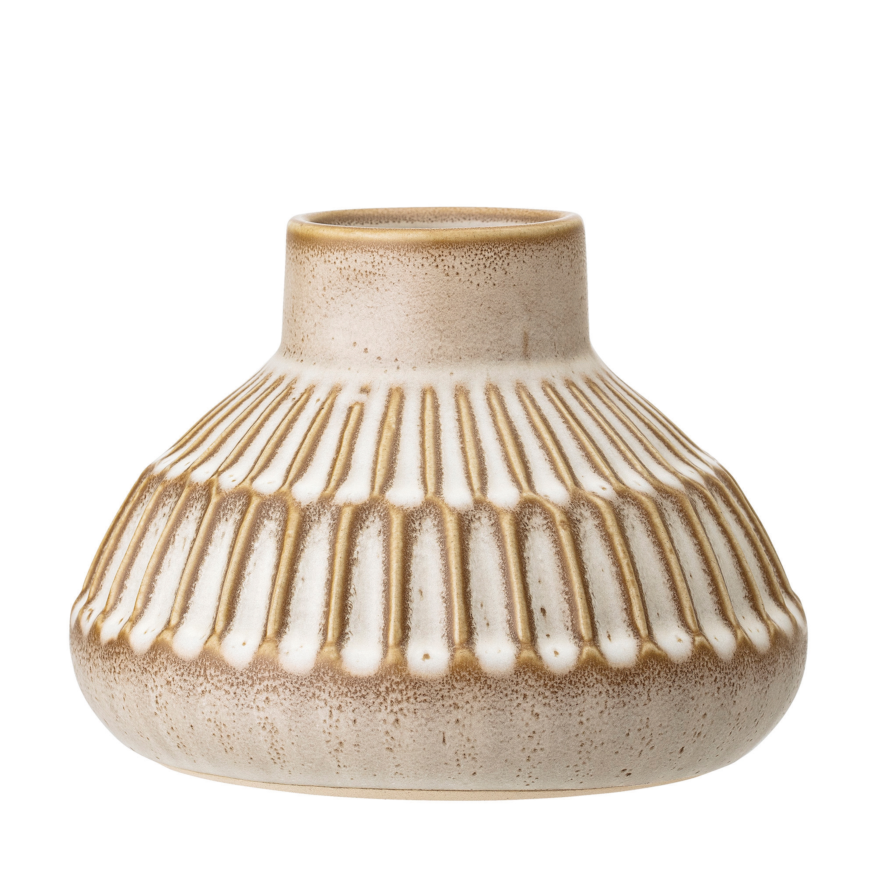 Ribbed Short Vase with Reactive Glaze - Image 0