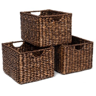 Bayou Breeze Storage Shelf Baskets With Handles - Set Of 3 - Abaca Seagrass Wicker Basket - Pantry Bathroom Shelves Organization - Natural Under Shelf Basket - Handwoven (Brown Wash) - Image 0