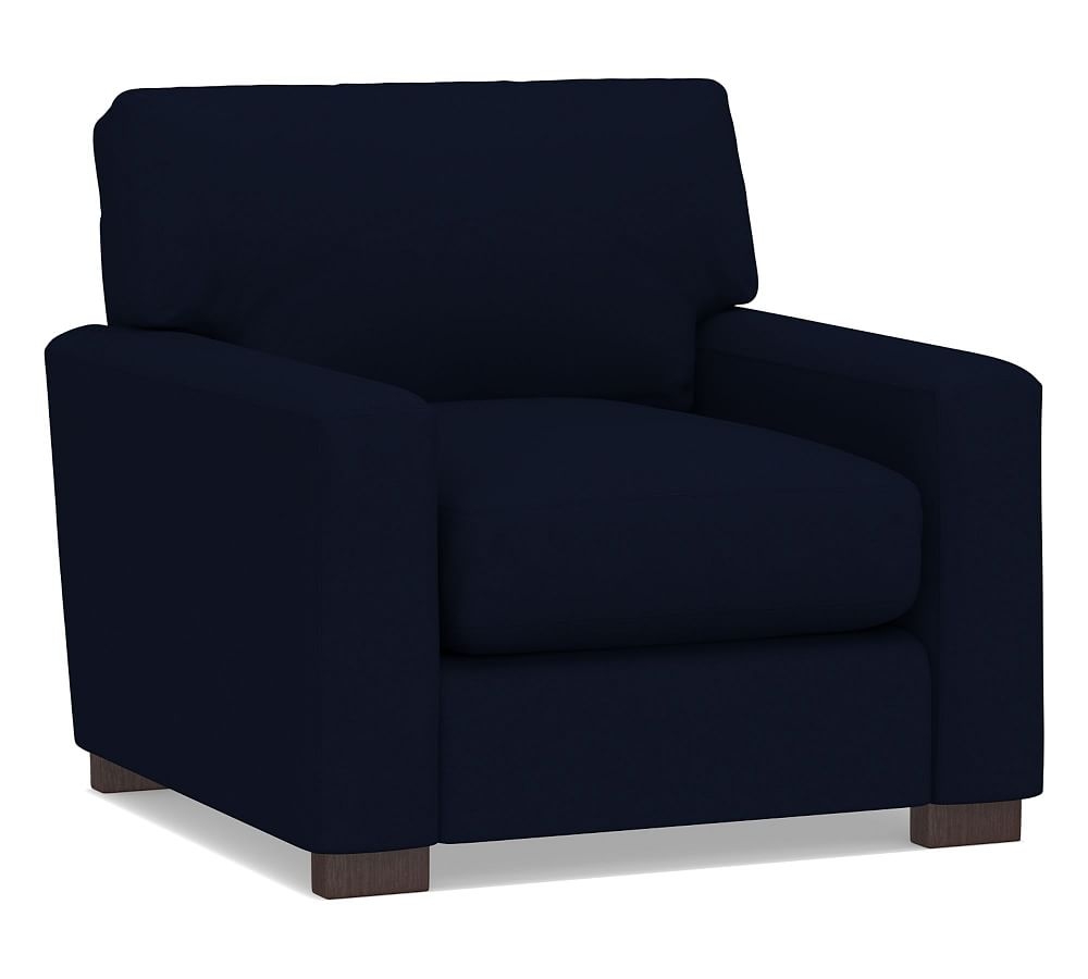Turner Square Arm Upholstered Small Armchair 36", Down Blend Wrapped Cushions, Performance Everydaylinen(TM) Navy - Image 0