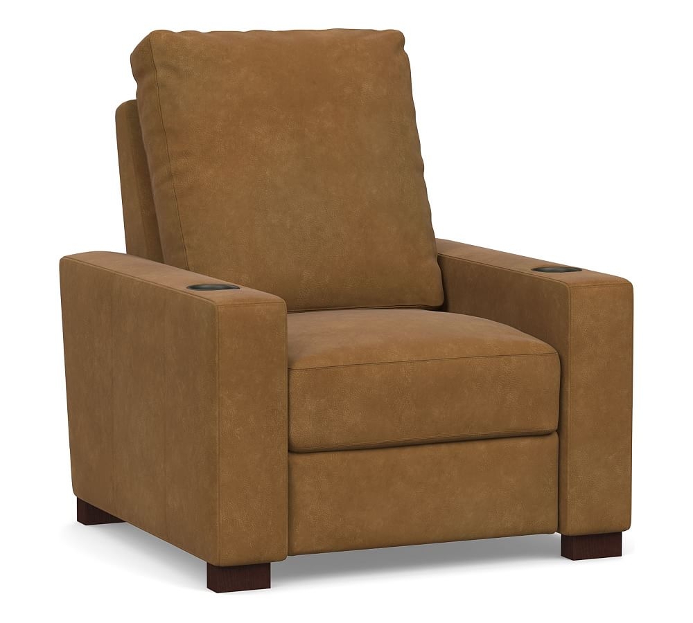 Turner Square Arm Leather Media Armchair, Down Blend Wrapped Cushions, Nubuck Camel - Image 0