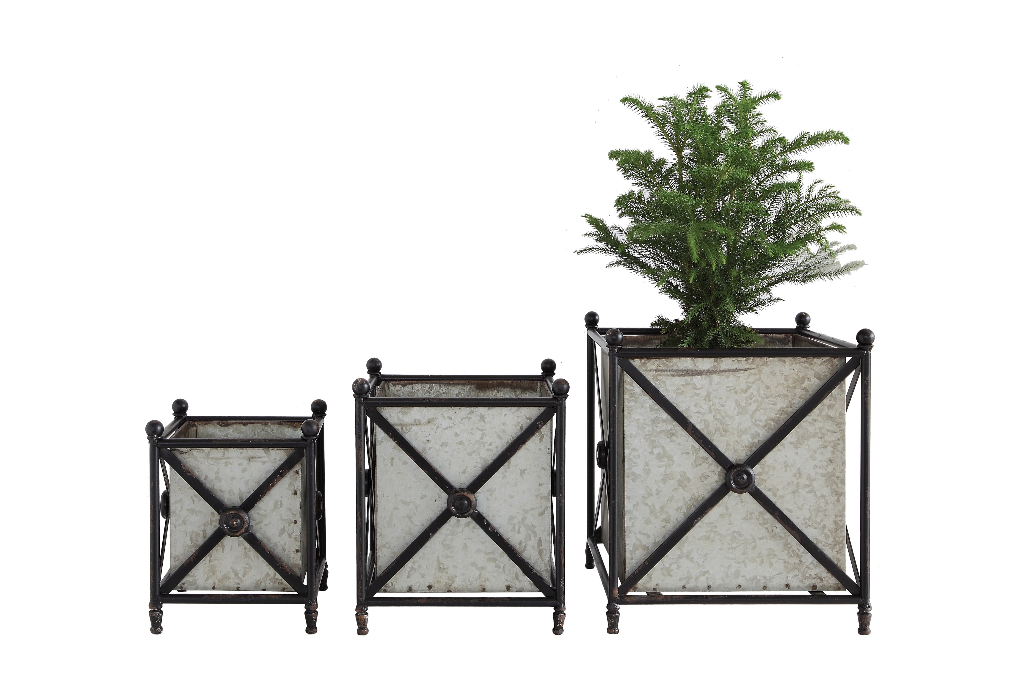 Square Grey Metal Flower Boxes Inside Decorative Black Frame (Set of 3 Sizes) - Image 0