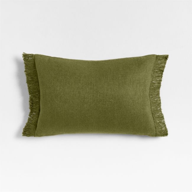 Casual Textured Fringe 24x16 Cyprus Green Throw Pillow with Feather Insert - Image 0