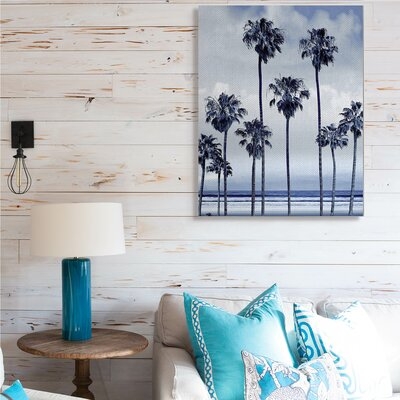 Navy Blue Palm Trees On Coastline Monochromatic - Image 0