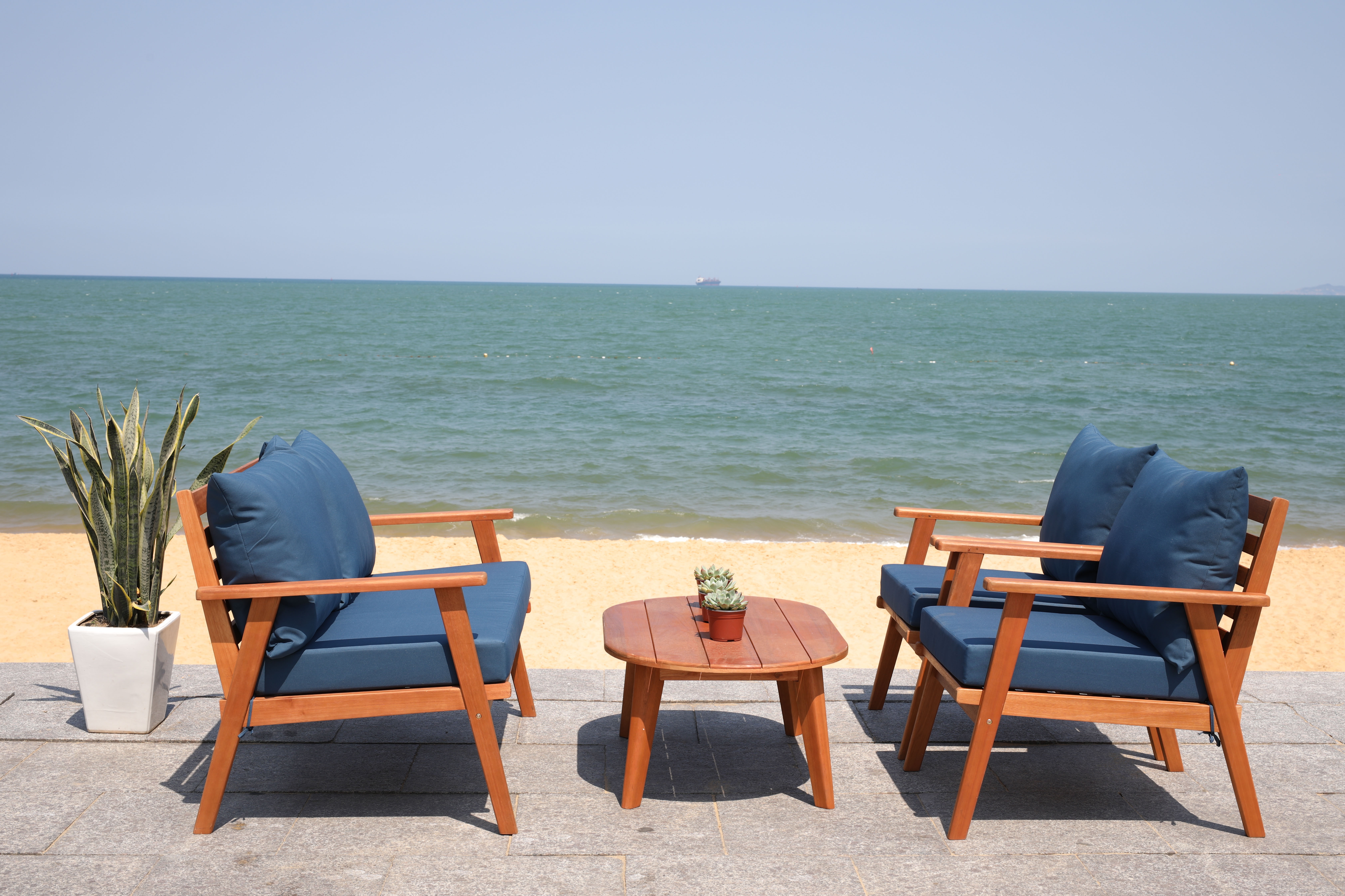 Deacon 4 Piece Living Set - Natural/Navy - Safavieh - Image 1