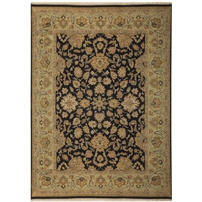 One-of-a-Kind Modn Mughal Hand-Knotted Black / Green 9' x 12' Wool Area Rug - Image 0
