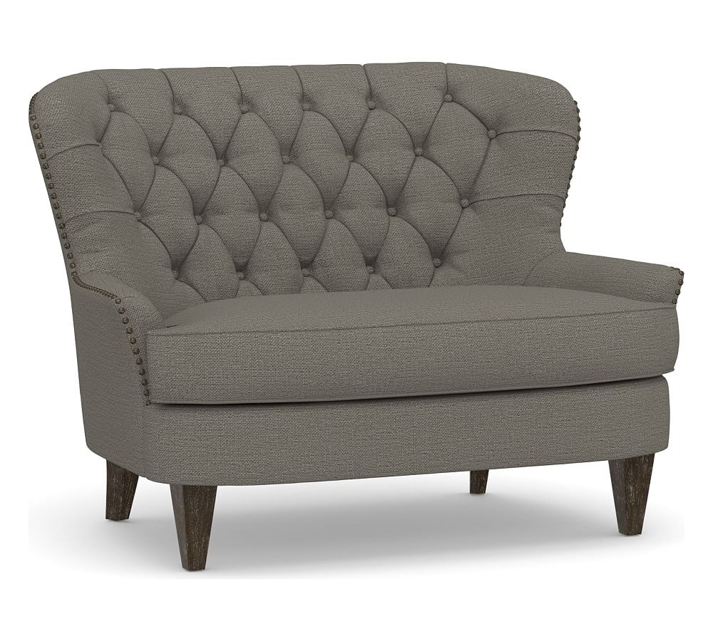 Cardiff Upholstered Settee, Polyester Wrapped Cushions, Chunky Basketweave Metal - Image 0