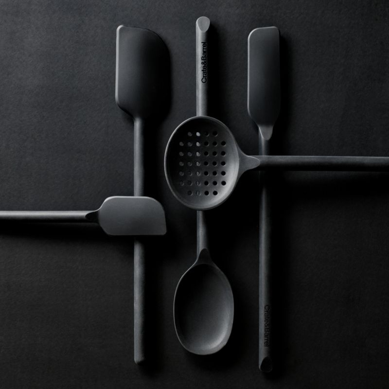 Crate & Barrel Black Silicone Slotted Turner Spatula - Image 1