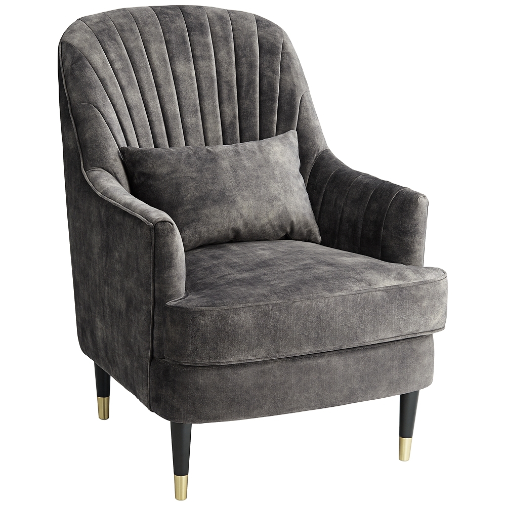 55 Downing Street Austen 28" Wide Tufted Charcoal Gray Velvet Armchair - Image 0