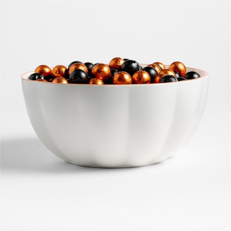 Large Matte White Pumpkin Shaped Ceramic Mixing Bowl - Image 1